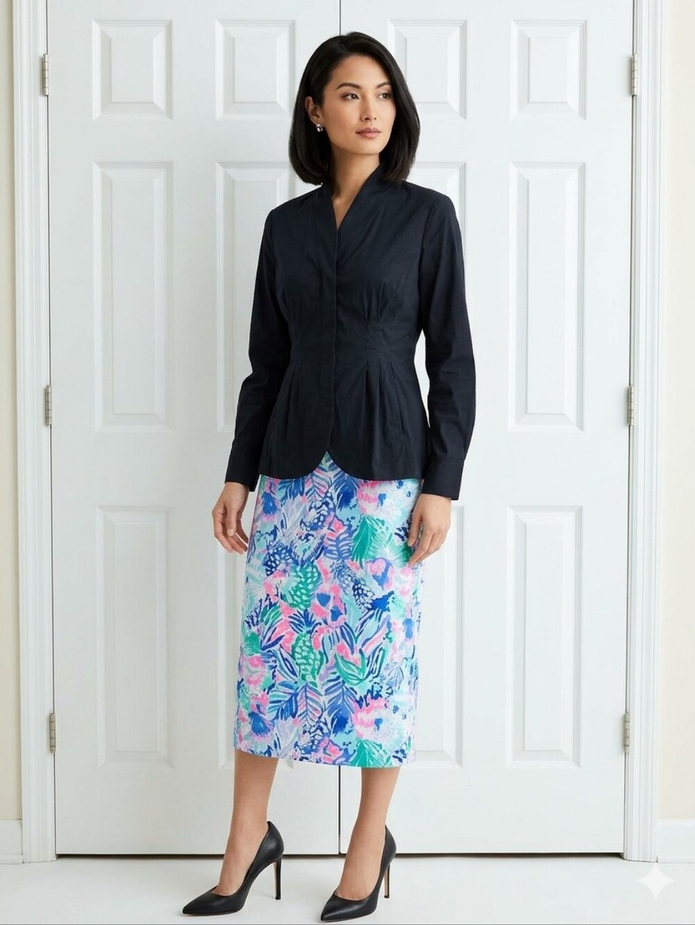 EILEEN FISHER PETITE VISCOSE ZIPPER NAVY‎ BLUE  JACKET